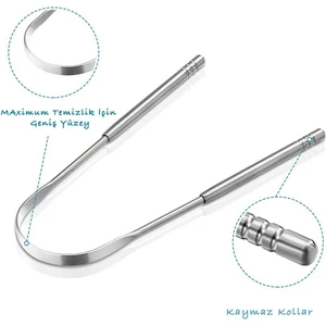 Dil Sıyırıcı Metal Gümüş Hijyenik Paslanmaz Çelik