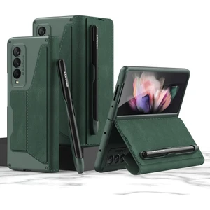 Samsung Galaxy Z Fold 4 Zırh Pu Deri Kapak Çevirin Kalem Tepsi Kart Yuvası Kılıf Tam Koruma Cep Telefonu Kılıfı Kapak (Yurt Dışından)