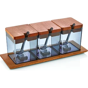 3'lü Kaşıklı Füme Baharatlık Seti 26x9 Cm