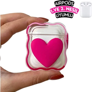 Airpods 1. ve 2. Nesil Uyumlu Dalga Tasarım Kalpli Şeffaf, Darbe Emici Premium Kılıf