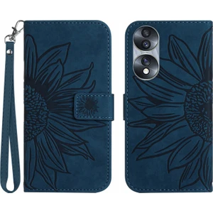 Honor 70 5g Için Cilt Dokunuşma Hissi Flip Telefon Kılıfı, Basılmış Ayçiçeği Standı Pu Deri Yumru Geçirmez Manyetik Cüzdan Kapağı Kayışlı (Yurt Dışından)