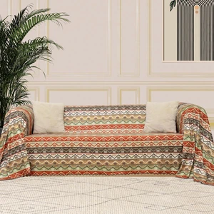 Softmicro Etnik Desenli Boho 180X300 cm Koltuk Örtüsü Şalı, Kanepe Örtüsü, Tv Battaniyesi  Doğal Renk