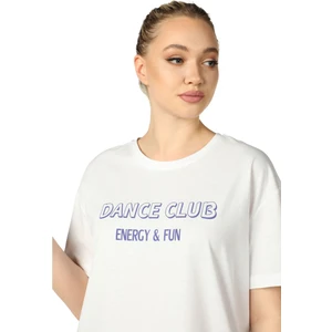 defy's Kadın Baskılı Kısa Kollu Bisiklet Yaka Oversıze Oversıze Tişört Beyaz