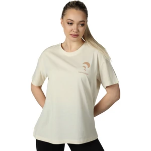 defy's Kadın Ön ve Sırt Baskılı Kısa Kollu Bisiklet Yaka Oversıze Oversıze Tişört Bej