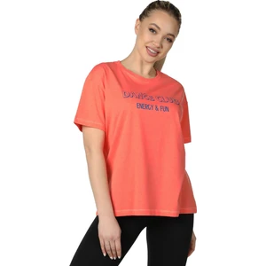 defy's Kadın Baskılı Kısa Kollu Bisiklet Yaka Oversıze Oversıze Tişört Nar Çiçeği