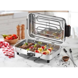 Taner Lüx Büyük Boy 37*23CM Elektrikli Izgara Alüminyum Gövde Kapaklı Mangal Barbekü 4şiş Kebap Ocak