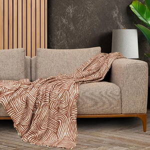 Softmicro Gökkuşağı Desenli Boho 130X180 cm  Koltuk Örtüsü Şalı, Kanepe Örtüsü, Tv Battaniyesi  Kiremit Rengi