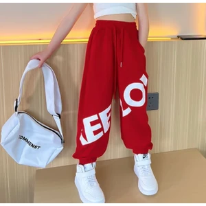 Kids Face Özel Tasarım Motto Baskılı %100 Pamuk Sokak Stili Hip Hop Yazlık Kız Çocuk Şalvar Eşofman Altı