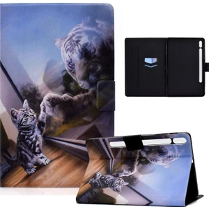 PLZ Shop Samsung Galaxy Tab S8 / S7 Için Ektrikli Preslenmiş Tablet Kılıfı (Cat And Tiger) (Yurt Dışından)