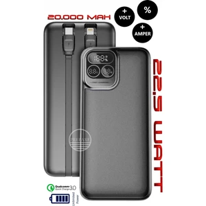 Prepare 20,000 Mah Volt+Watt Yeni Nesil Gösterge Dahili Kablolu 22,5W Pd Qualcoom Fast Hızlı Şarj Powerbank