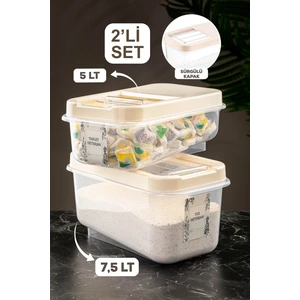 Meleni Home 2'Li Etiketli Kayar Kapaklı Deterjan Saklama Kabı - Tablet Deterjan Saklama Kutusu 5lt-7,5lt Krem