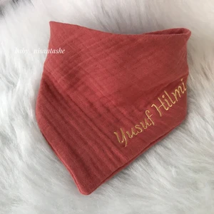 Baby Nisantashe Isimli Bebek Fuları Salya Önlüğü %100 Pamuk 8 Katlı Müslin Kumaş Kiremit