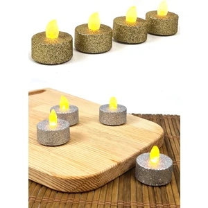 Pilli Tealight Mum 4 Adetli Simli Parlak Gövde Titreyen Alevli Mum Piller Dahil 80 Saat-Gold Renk