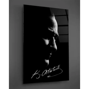 Kemal Atatürk Imzalı Silüet Cam Tablo