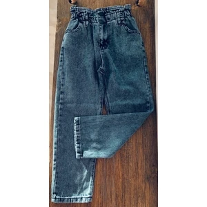 Mor Tırtıl Kız Çocuk Yüksek Bel %100 Pamuk Boyfriend Jean Pantolon