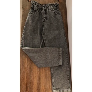 Mor Tırtıl Kız Çocuk Yüksek Bel %100 Pamuk Boyfriend Jean Pantolon