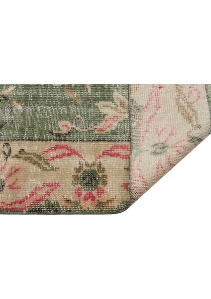 Vintage Yeşil Göbekli Yün ve Pamuk El Dokuma Oda Salon Halısı modelleri