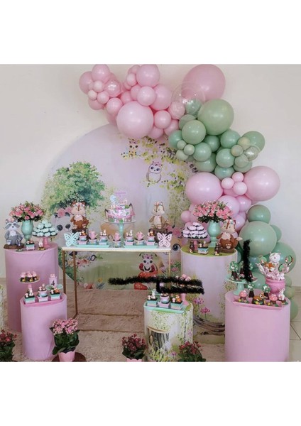 Pastel Küf Yeşili ve Makaron Pembe Balon Zinciri 100 Adet
