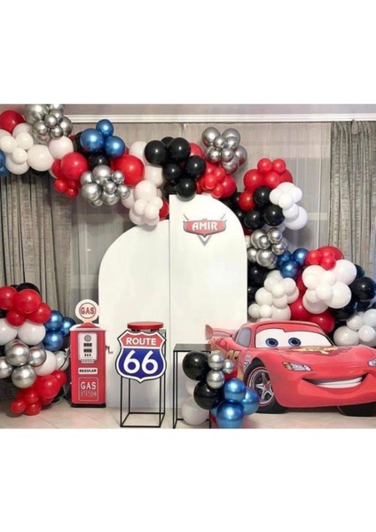 Krom Gümüş Mavi Pastel Siyah Kırmızı ve Beyaz Balon Zinciri 100 Adet