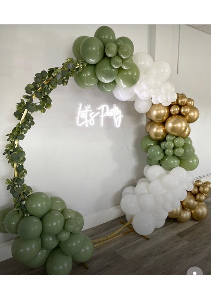 Krom Gold Retro Okaliptus ve Beyaz Balon Zinciri 100 Adet