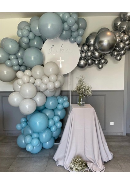 Krom Gümüş Mavi Cam Gri ve Duman Balon Zinciri 100 Adet