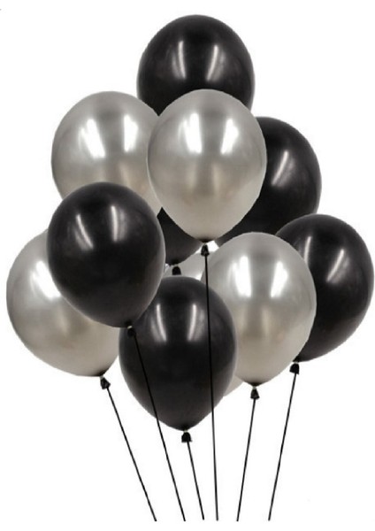 100 Adet Siyah Gümüş Balon ve 5 Metre Balon Zinciri