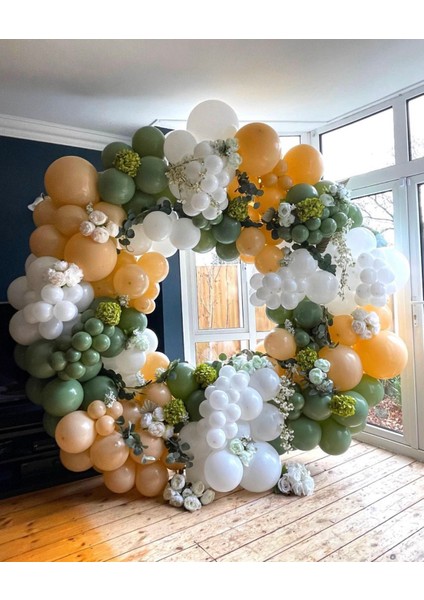 Pastel Beyaz Küf Yeşili ve Sütlü Kahve Balon Zinciri 100 Adet