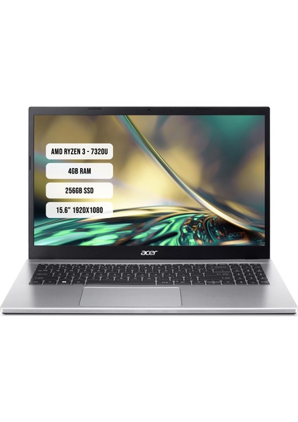 Aspire 3 A315-24 Amd Ryzen 3 7320U 4GB 256GB SSD Freedos 15.6" FHD Taşınabilir Bilgisayar NX.KDEEY.004