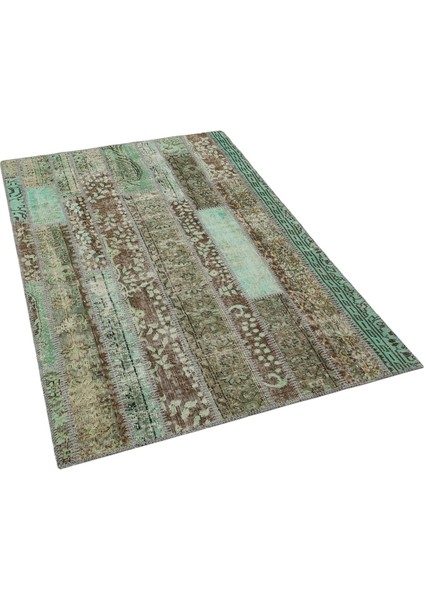 Patchwork Yeşil Patchwork Yün ve Pamuk El Dokuma Oda Salon Halısı modelleri