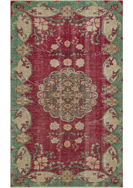 Vintage Fuşya Göbekli Yün ve Pamuk El Dokuma Oda Salon Halısı