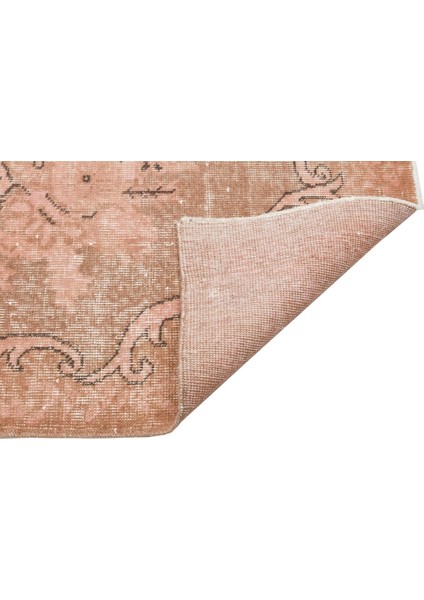 Vintage Pembe Göbekli Yün ve Pamuk El Dokuma Oda Salon Halısı