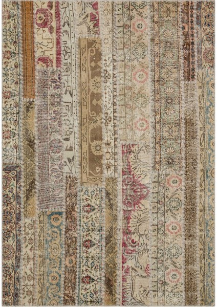 Patchwork Bej Patchwork Yün ve Pamuk El Dokuma Oda Salon Halısı