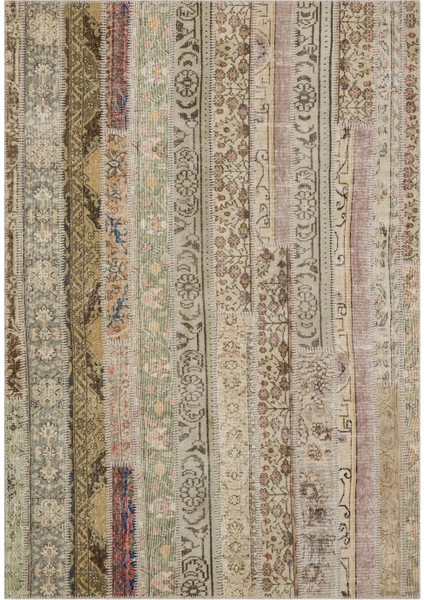 Patchwork Bej Patchwork Yün ve Pamuk El Dokuma Oda Salon Halısı