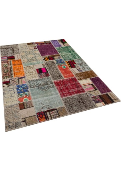 Patchwork Bej Patchwork Yün ve Pamuk El Dokuma Oda Salon Halısı
