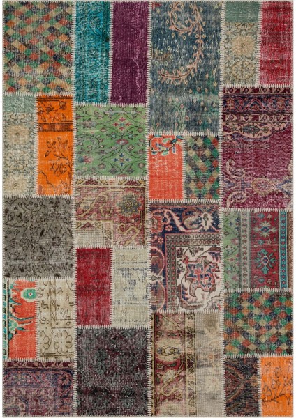 Patchwork Bej Patchwork Yün ve Pamuk El Dokuma Oda Salon Halısı