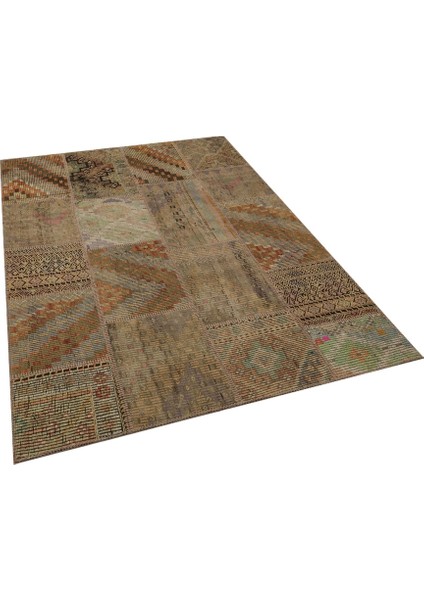 Patchwork Kahverengi Patchwork Yün ve Pamuk El Dokuma Oda Salon Halısı modelleri