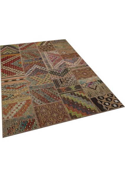 Patchwork Yeşil Patchwork Yün ve Pamuk El Dokuma Oda Salon Halısı modelleri