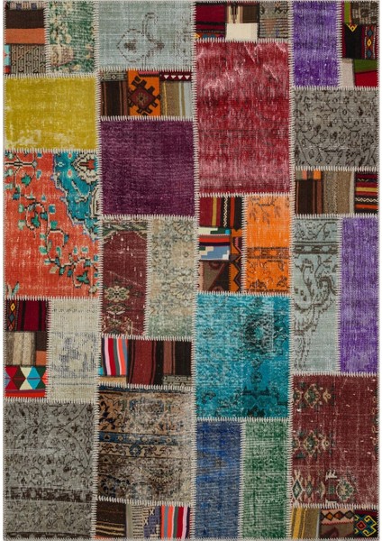 Patchwork Gri Patchwork Yün ve Pamuk El Dokuma Oda Salon Halısı