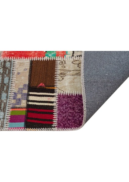 Patchwork Mor Patchwork Yün ve Pamuk El Dokuma Oda Salon Halısı