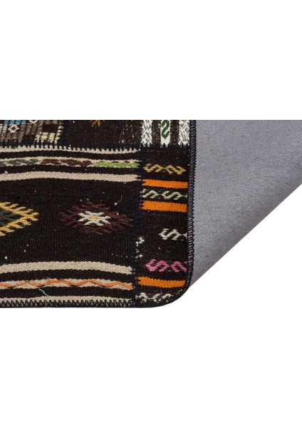 Patchwork Siyah Patchwork Yün ve Pamuk El Dokuma Oda Salon Halısı fiyatları