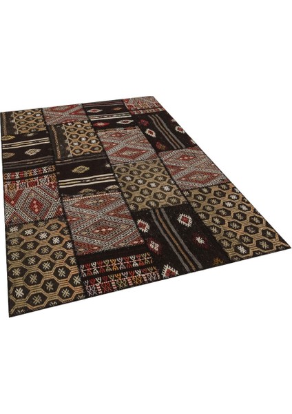 Patchwork Siyah Patchwork Yün ve Pamuk El Dokuma Oda Salon Halısı modelleri