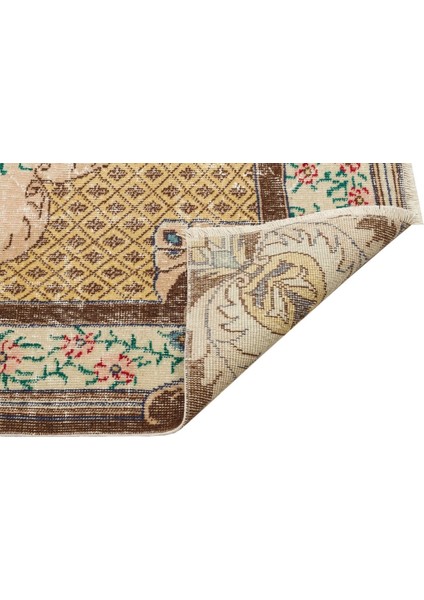 Vintage Kahverengi Göbekli Yün ve Pamuk El Dokuma Oda Salon Halısı