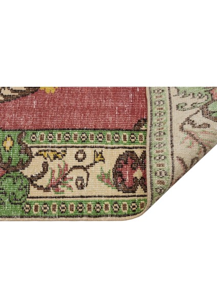 Vintage Yeşil Göbekli Yün ve Pamuk El Dokuma Oda Salon Halısı fiyatları