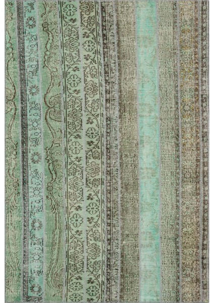 Patchwork Yeşil Patchwork Yün ve Pamuk El Dokuma Oda Salon Halısı