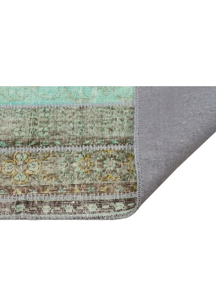 Patchwork Yeşil Patchwork Yün ve Pamuk El Dokuma Oda Salon Halısı fiyatları
