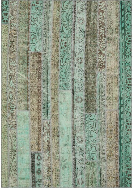 Patchwork Yeşil Patchwork Yün ve Pamuk El Dokuma Oda Salon Halısı