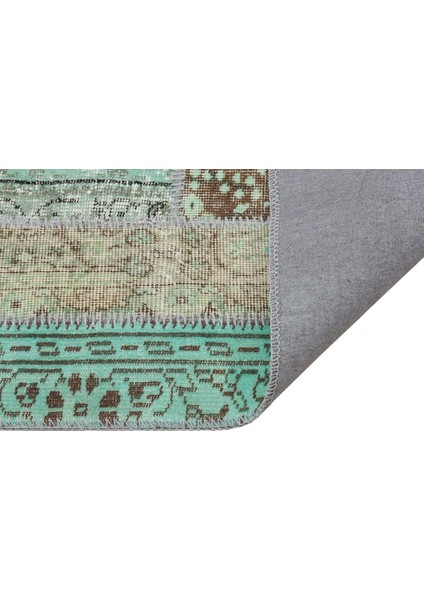 Patchwork Yeşil Patchwork Yün ve Pamuk El Dokuma Oda Salon Halısı fiyatları