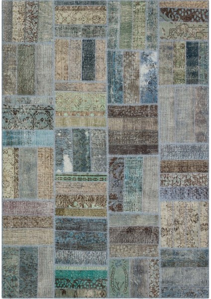 Patchwork Mavi Patchwork Yün ve Pamuk El Dokuma Oda Salon Halısı
