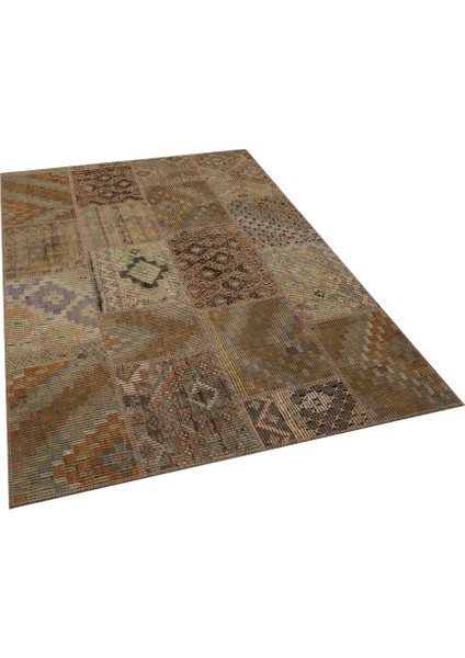 Patchwork Kahverengi Patchwork Yün ve Pamuk El Dokuma Oda Salon Halısı modelleri