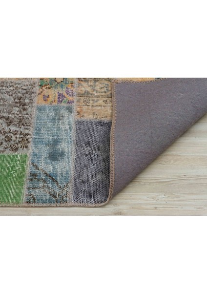 Patchwork Yeşil Patchwork Yün ve Pamuk El Dokuma Oda Salon Halısı fiyatları